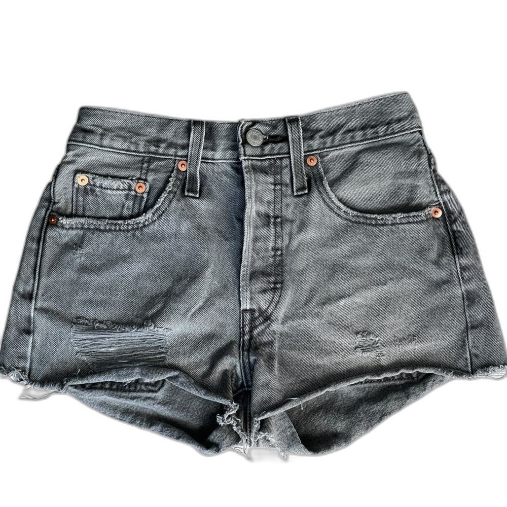 Levi’s 501 High Rise Black Denim Cutoff Shorts Women’s W24 Distressed Raw Hem